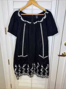 Rhapsody Black Midi Dress with White Embroidery 2X